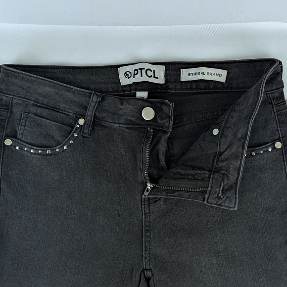 PTCL Studded Flare Leg Jeans Midrise Stretch Denim 33" Inseam Black Wash 28 NWT - Picture 12 of 15
